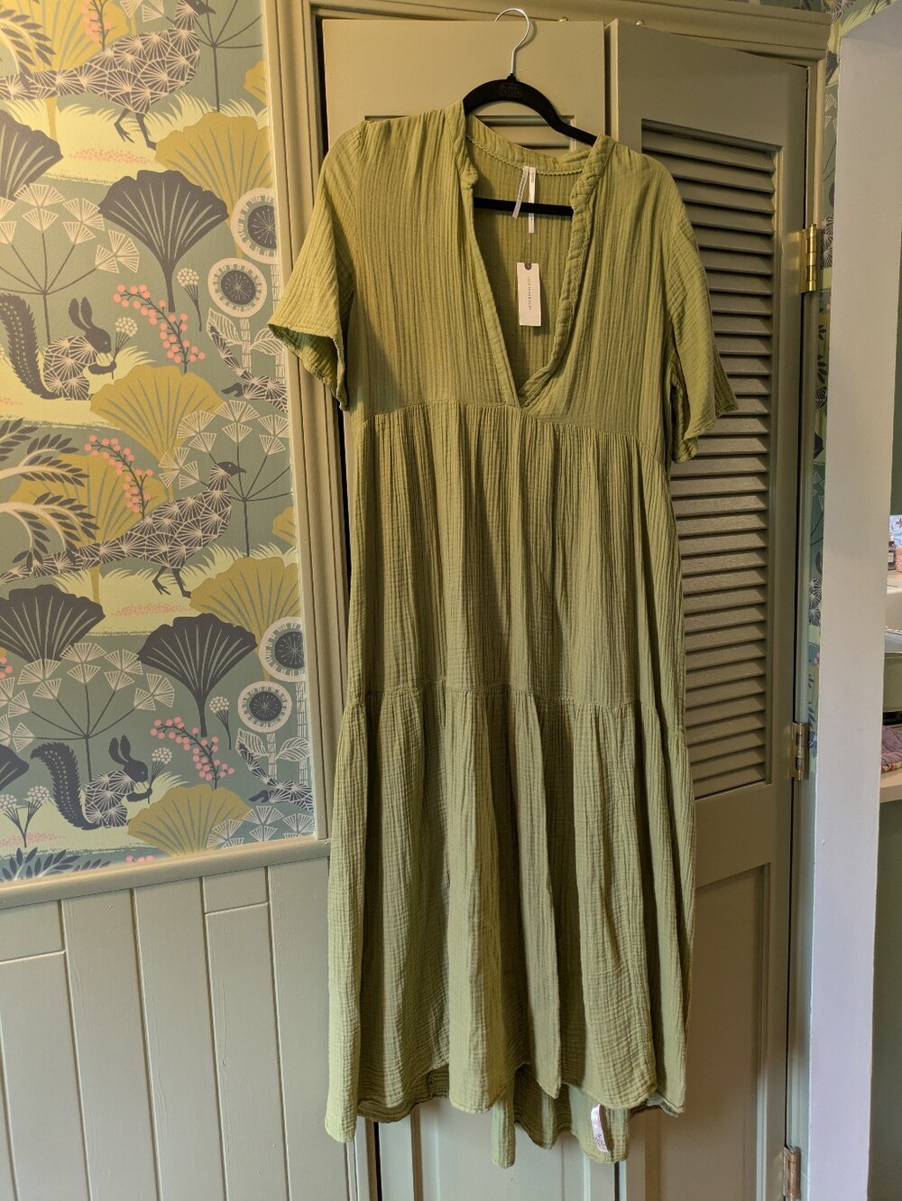 Anthropologie Sage Green Tiered Midi Dress